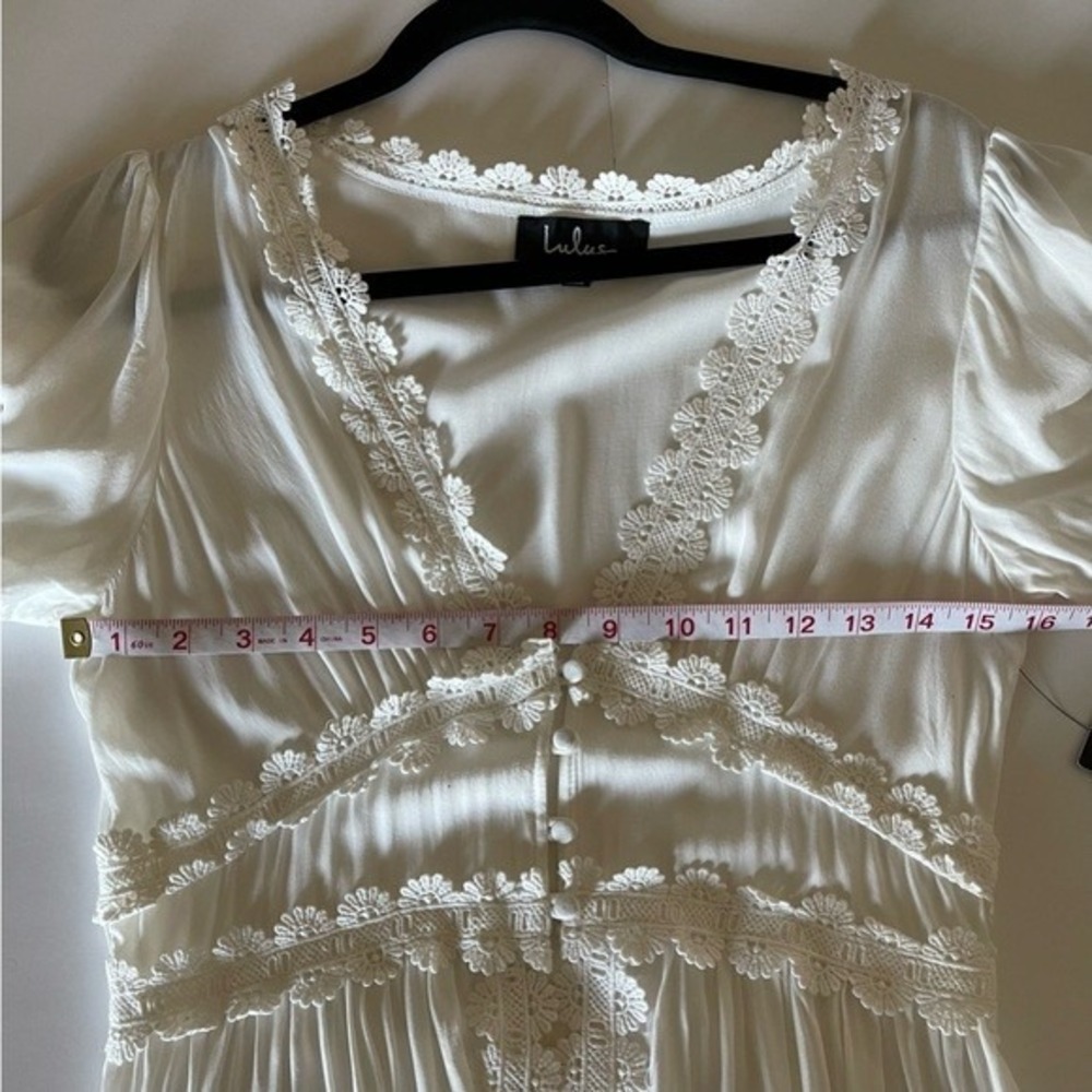 Lulus Bay Breeze White Semi Sheer Short Sleeve Long Flowy Cover Up V Neck XS - Picture 5 of 10